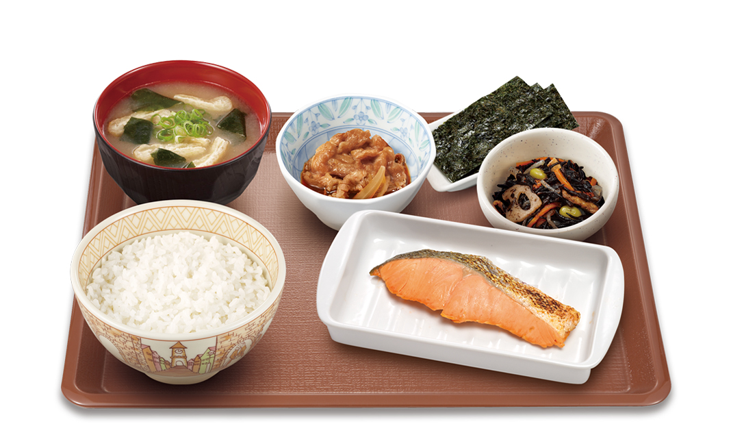 牛焼鮭朝食